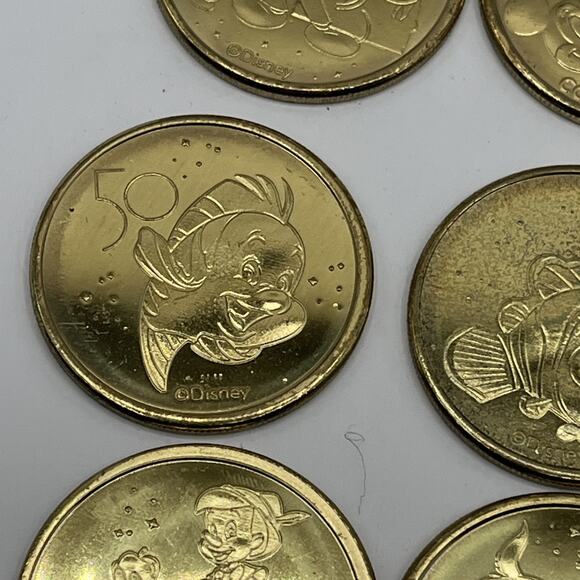 Set of 16 Walt Disney World 50th Anniversary Gold Medallion Coins USED AS IS - Picture 10 of 16